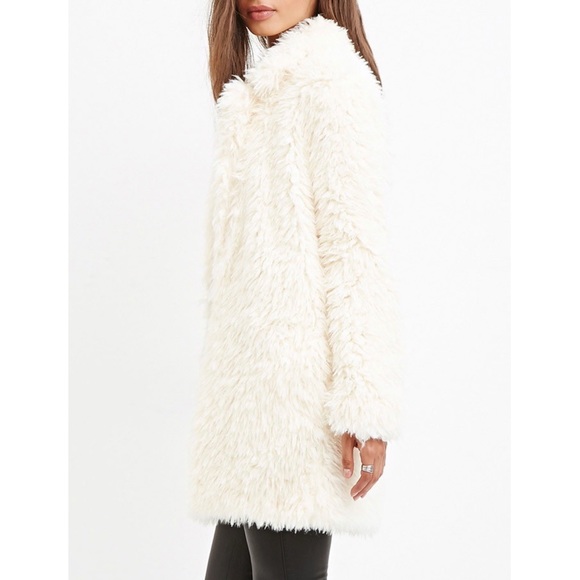 Forever 21 Fluffy Furry Shag Sherpa Winter Coat, Cream - Size S - Picture 1 of 8